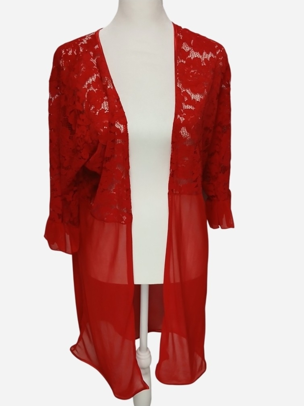 Elegant Moments Red Lace & Sheer Chiffon Robe